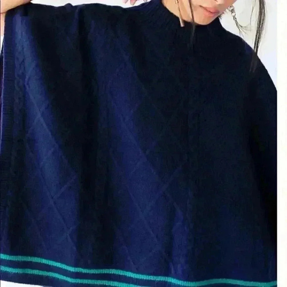 Free People Harbour Stripe Cable Poncho - Picture 2 of 5